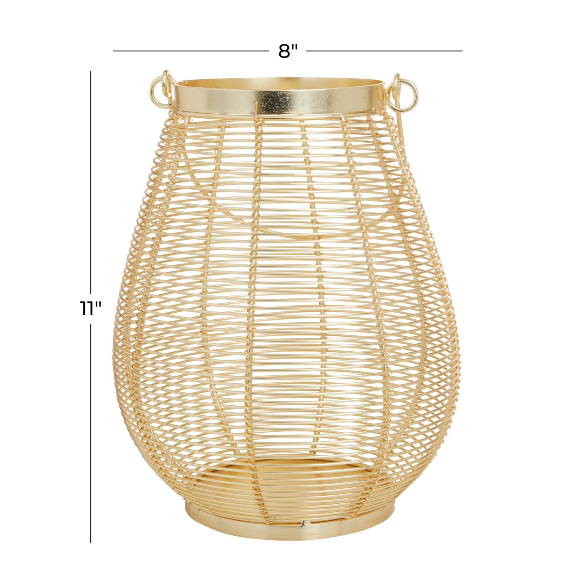 Gold Iron Glam Lantern, 11" x 8" x 8"